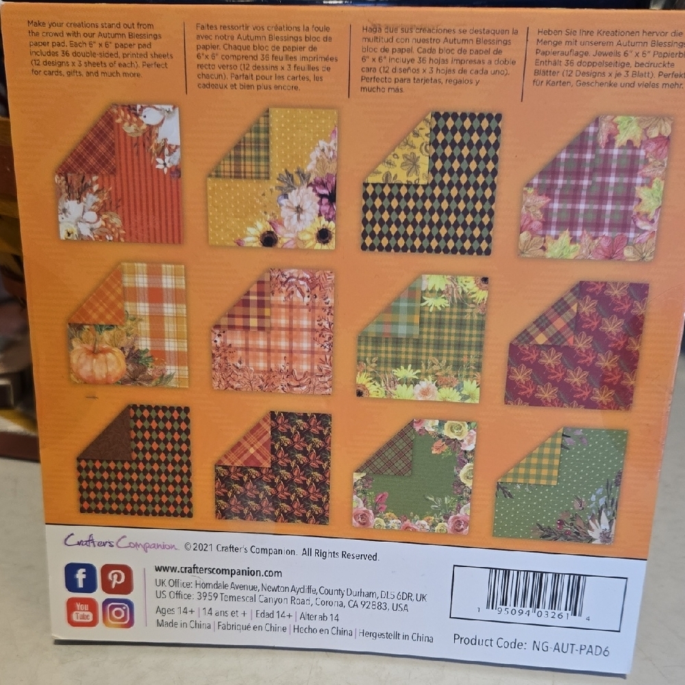 Crafter's Companion 6x6 Autumn Blessings Paper Pad NEW - Picture 2 of 2